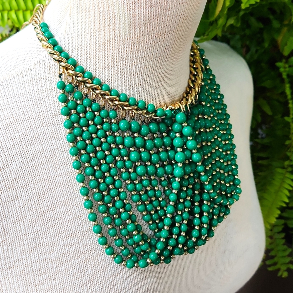 Multi-Strand Green Beaded Statement Necklace - image 3